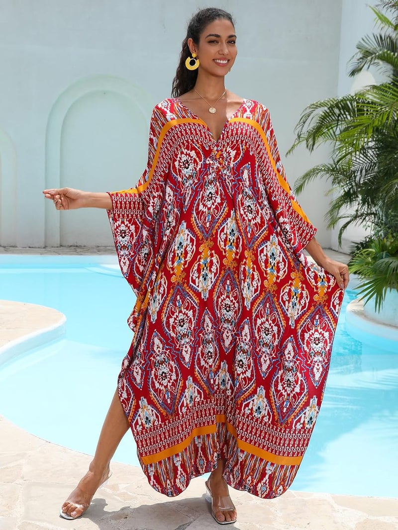 KEYLORTING Women's Plus Size Kaftan Dress – Plus Size Maxi Dress Moo Moos Beach Cover Up,Bathing Suit Cover-Up Loungewear - Image 5